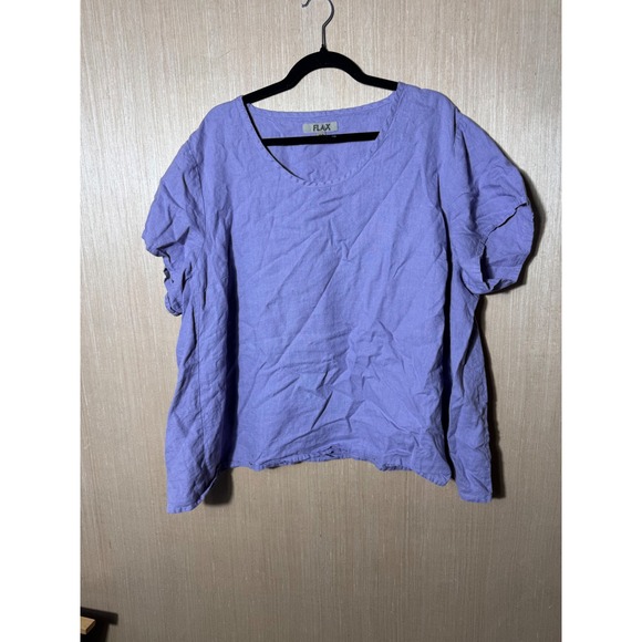 Flax linen short sleeve boxy boho blouse‎ - Picture 1 of 6